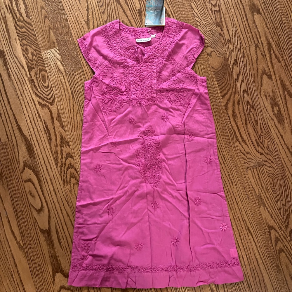 Beautiful pink Roberta Roller dress with hand embroidery on front and back. NWT